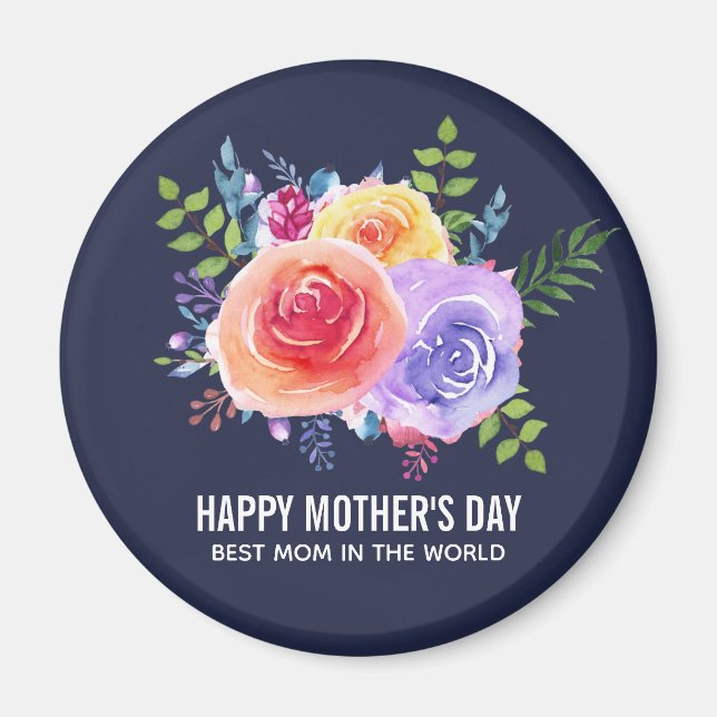 Watercolor Roses Floral Bouquet Mother's Day Magnet (Front)