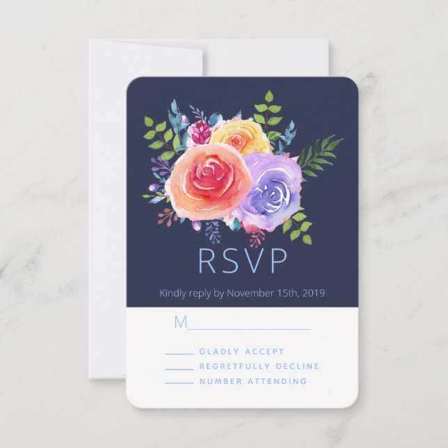 Watercolor Roses Floral Bouquet Party RSVP Card (Front)