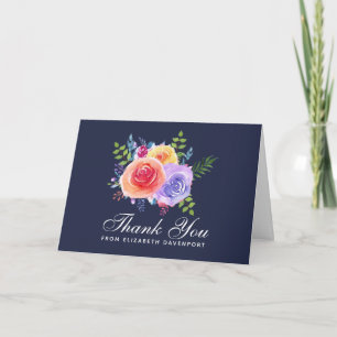 Watercolor Roses Floral Bouquet Party Thank You Card