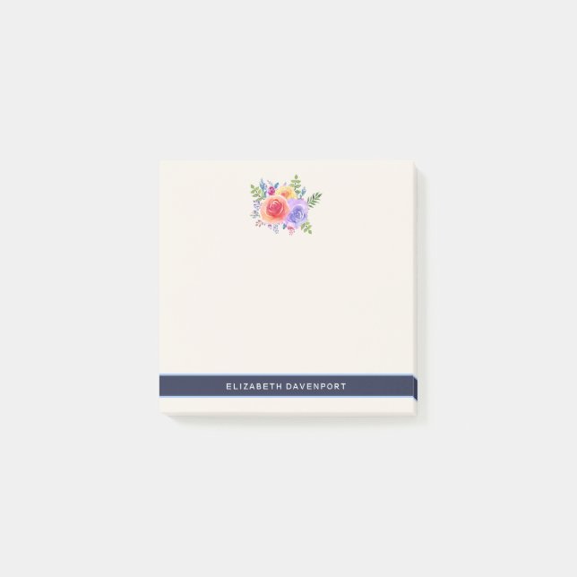 Watercolor Roses Floral Bouquet Post-it Notes (Front)