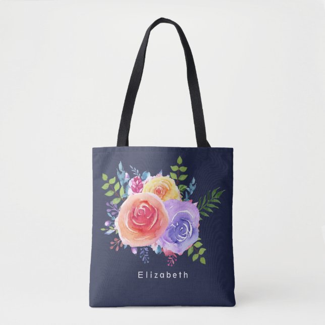 Watercolor Roses Floral Bouquet Tote Bag (Front)
