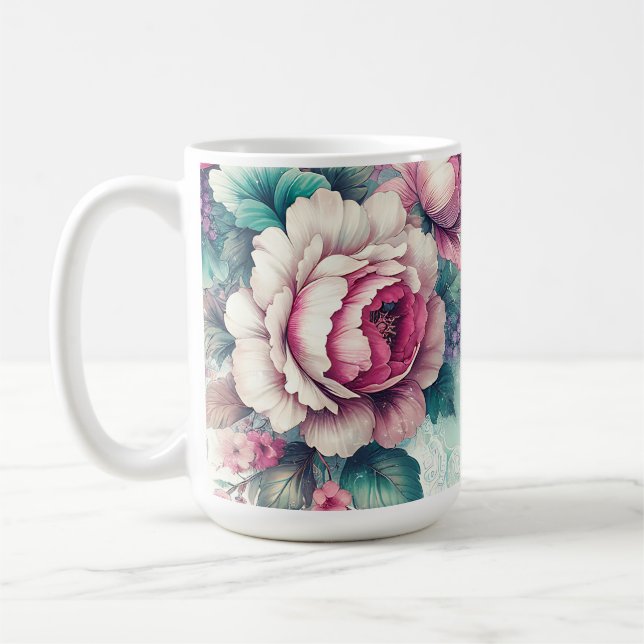 Watercolor Roses Floral Coffee Mug (Left)