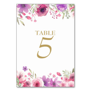 Watercolor Roses Floral Gold Table Number