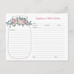 Watercolor Roses Floral Mason Jar Recipe Cards