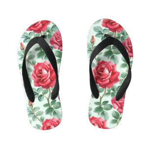 Watercolor Roses: Floral Seamless Illustration. Kid's Flip Flops