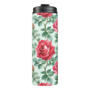Watercolor Roses: Floral Seamless Illustration. Thermal Tumbler