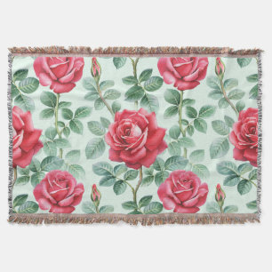 Watercolor Roses: Floral Seamless Illustration. Throw Blanket