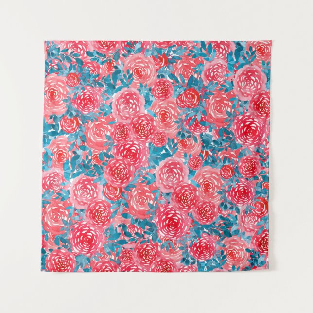 Watercolor Roses Floral Tapestry (Front)
