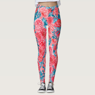 Watercolor Roses Floral Tapestry Leggings