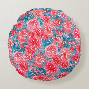 Watercolor Roses Floral Tapestry Round Cushion