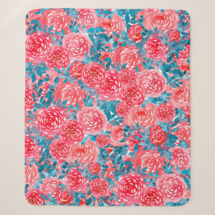 Watercolor Roses Floral Tapestry Sherpa Blanket