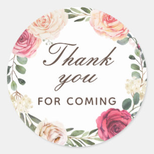 Watercolor roses. Floral thank you for coming Clas Classic Round Sticker