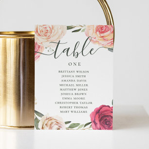Watercolor roses. Floral wedding seating chart Invitation