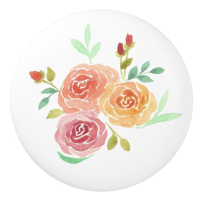Watercolor Roses Flowers Ceramic Knob (Front)