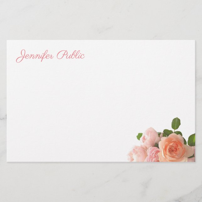 Watercolor Roses Flowers Elegant Floral Template Stationery (Front)