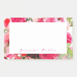 Watercolor Roses Flowers Elegant Hand Script Name Post-it Notes