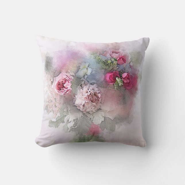 Watercolor Roses Flowers Floral Elegant Template Cushion (Front)