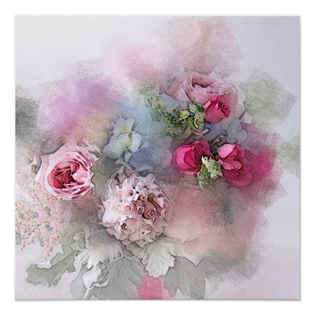 Watercolor Roses Flowers Floral Modern Elegant Poster (Front)