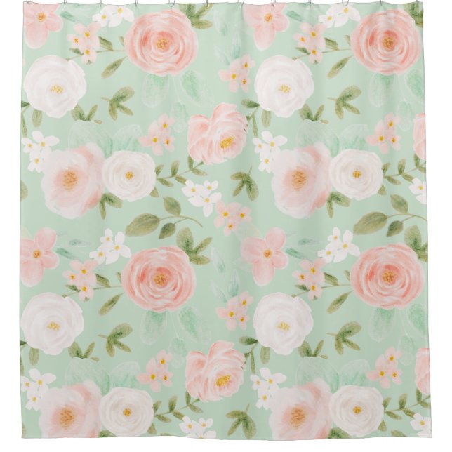 Watercolor Roses Flowers in Pink and Peach Shower Curtain (Front)