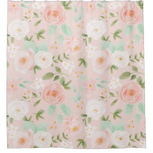 Watercolor Roses Flowers in Pink and Peach Shower Curtain