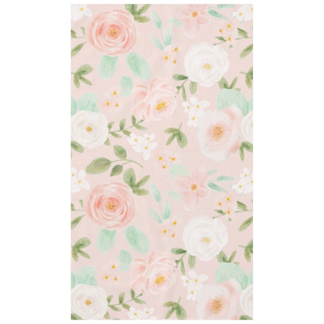 Watercolor Roses Flowers in Pink and Peach Tablecloth (Front)