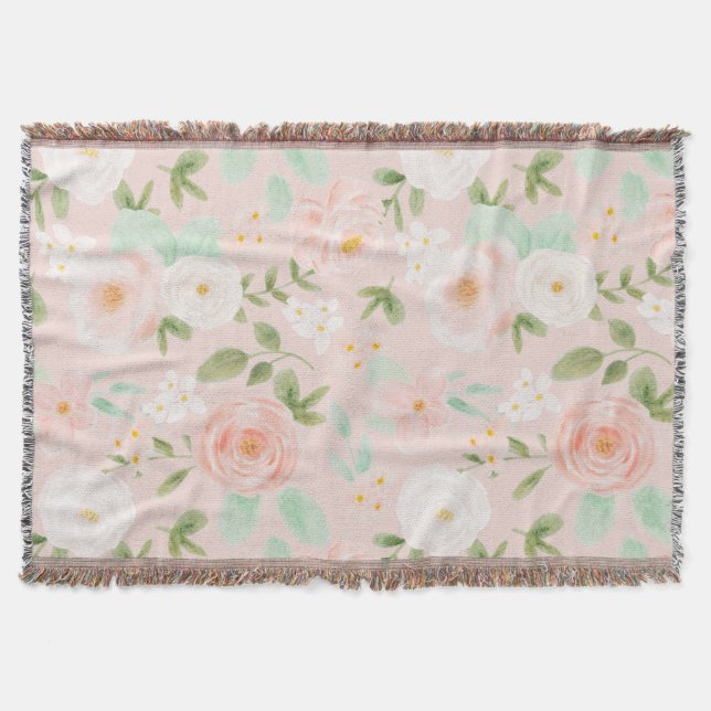 Watercolor Roses Flowers in Pink and Peach Throw Blanket (Front)