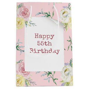 Watercolor Roses for 55th Birthday Medium Gift Bag