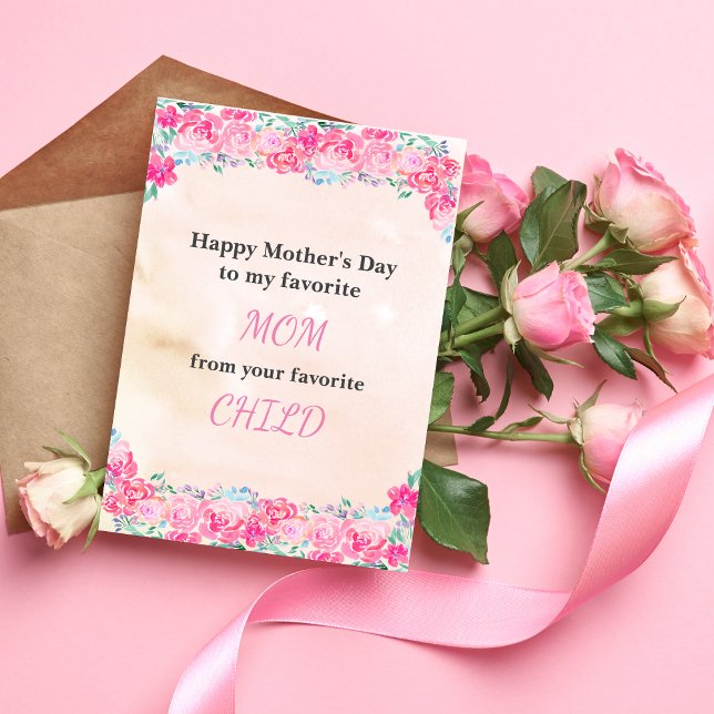Watercolor Roses Funny Favourite Mother's Day  Card (Creator Uploaded)