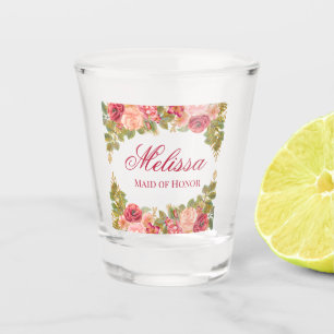 Watercolor Roses & Glitter Maid of Honour   Shot Glass
