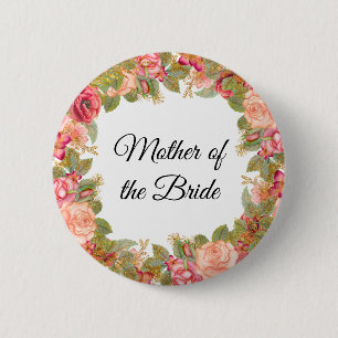 Watercolor Roses & Glitter Mother of the Bride Pin