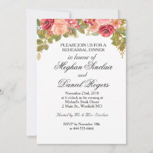 Watercolor Roses & Glitter Rehearsal Dinner Invite