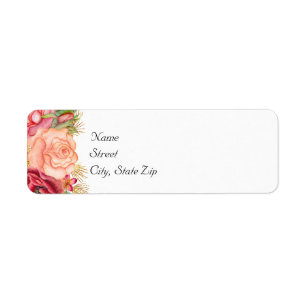 Watercolor Roses & Glitter Wedding Address Label