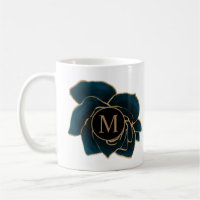 watercolor roses gold and blue monogram