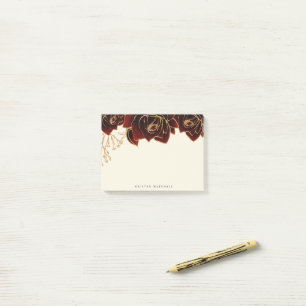 Watercolor Roses Gold Burgundy Monogram Post-it Notes