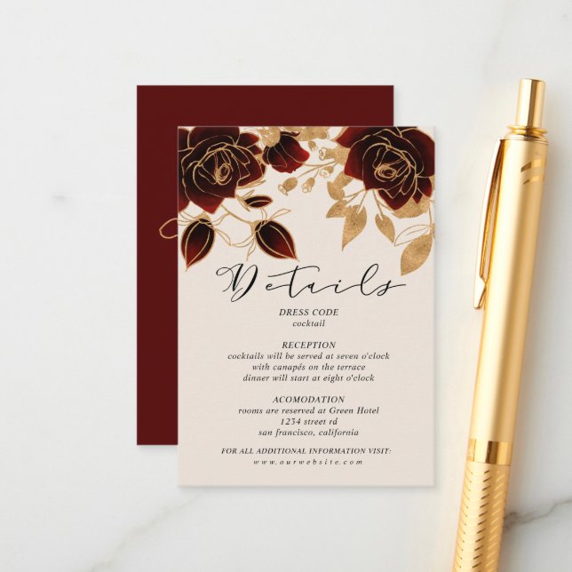 Watercolor Roses Gold Details Enclosure Card (Front/Back In Situ)