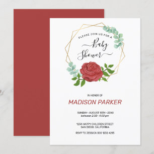 Watercolor Roses Gold Frame  Invitation