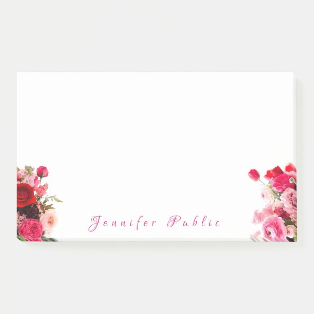 Watercolor Roses Handwriting Script Name Text Post-it Notes (Front)