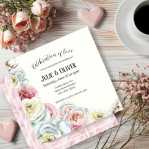 Watercolor roses in pale pink, cream white Wedding