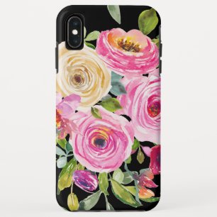 Watercolor Roses in Pink and Cream on Black iPhone XS Max Case