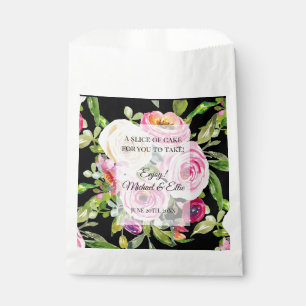 Watercolor Roses in Pink and Cream on Black Favour Bags