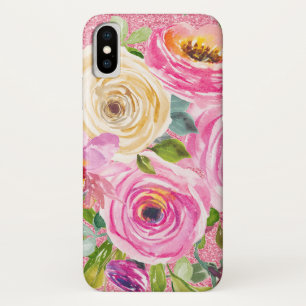 Watercolor Roses in Pink and Cream Pink Glitter iPhone X Case