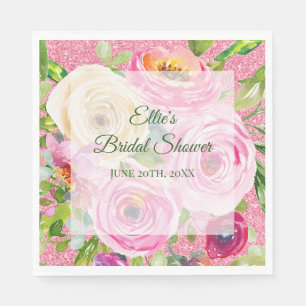 Watercolor Roses in Pink and Cream Pink Glitter Napkin