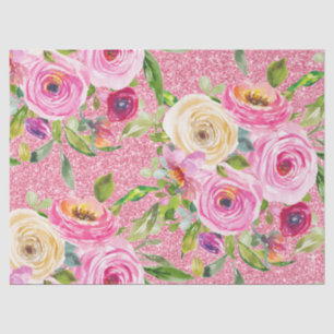 Watercolor Roses in Pink and Cream Pink Glitter Tissue Paper