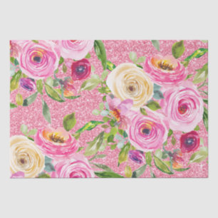 Watercolor Roses in Pink and Cream Pink Glitter Tissue Paper