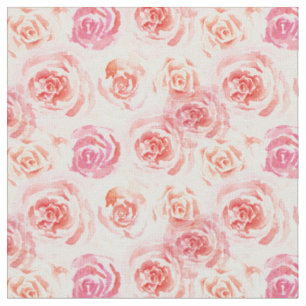 Watercolor Roses in Pink and Peach Orange Fabric