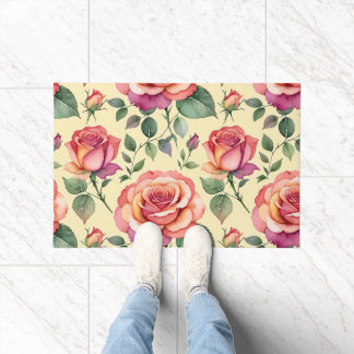Watercolor Roses In Shades Of Coral And Magenta Doormat