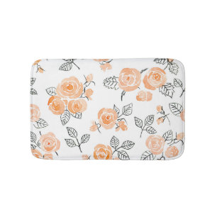 Watercolor Roses: Ink White Background Bath Mat