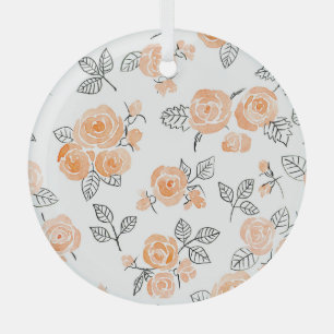 Watercolor Roses: Ink White Background Glass Tree Decoration