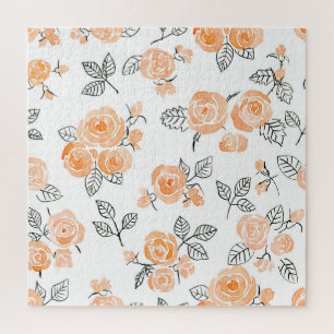 Watercolor Roses: Ink White Background Jigsaw Puzzle