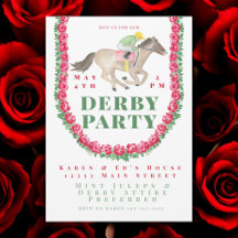 Watercolor Roses Jockey on Horse Derby Party 